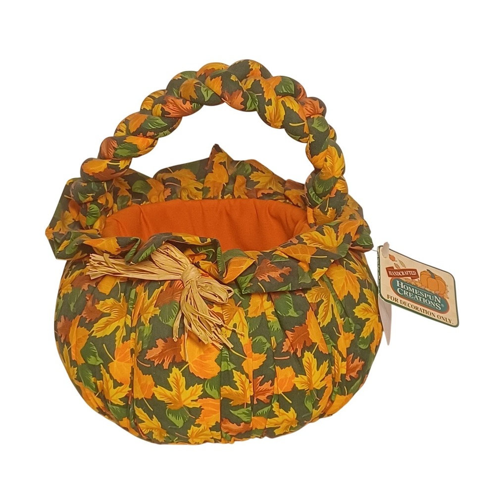 VTG Handcrafted Fabric Basket Fall Print & Great Thanksgiving Autumn Decor